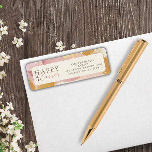 Happy Easter Religious Modern Pink Floral Label