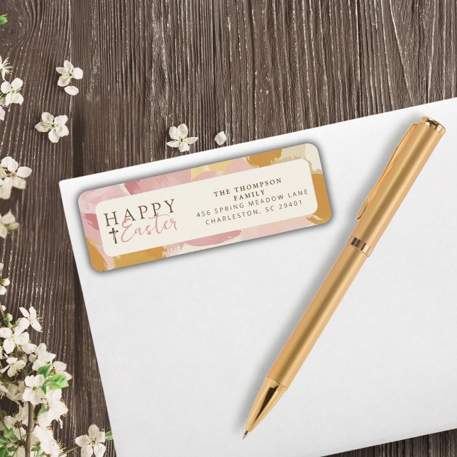 Happy Easter Religious Modern Pink Floral Label (Creator Uploaded)