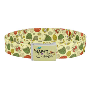 Happy Easter Retro Floral Easter Eggs Pattern Belt