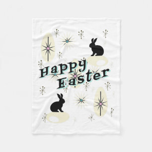 Happy Easter Retro Mid Century Modern Style Bunny Fleece Blanket