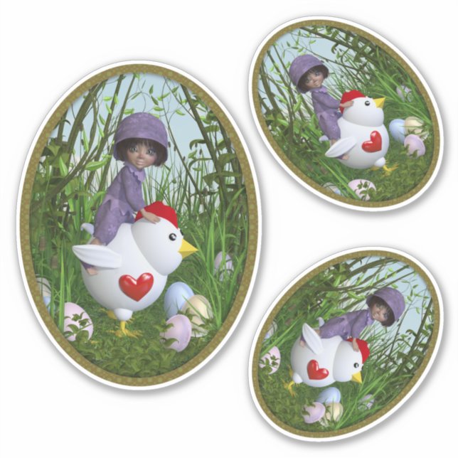 Happy Easter - Riding on the hen Sticker (Front)