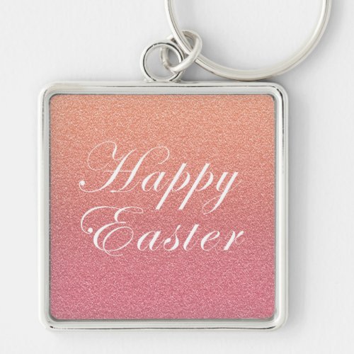 Happy Easter Rose Gold Pink Sparkle Glitter Style Keychain