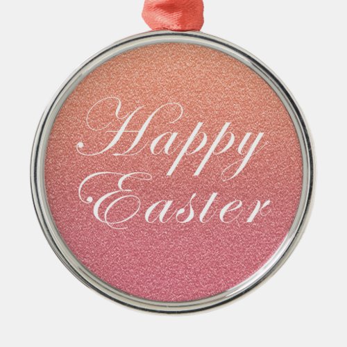 Happy Easter Rose Gold Pink Sparkle Glitter Style Metal Ornament