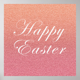 Happy Easter Rose Gold Pink Sparkle Glitter Style Poster
