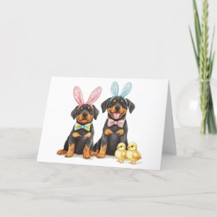 Happy Easter Rottweiler Dogs Bunny Ears Holiday Card