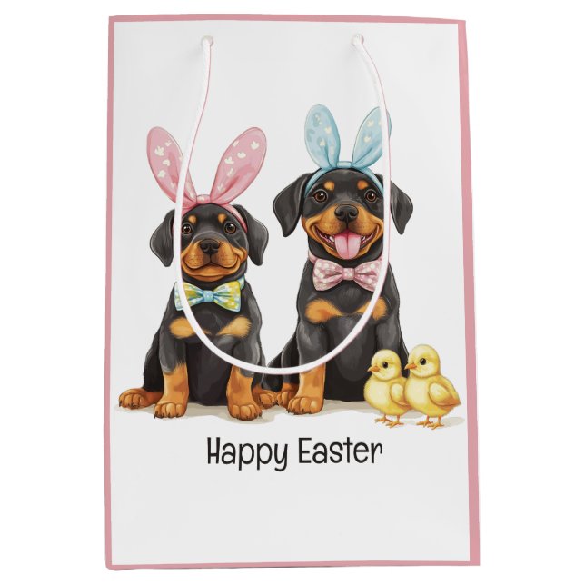 Happy Easter Rottweiler Dogs Bunny Ears Medium Gift Bag (Front)