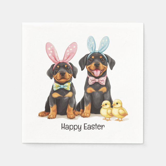 Happy Easter Rottweiler Dogs Bunny Ears Napkins (Front)