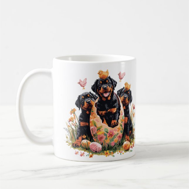 Happy Easter Rottweiler Dogs Coffee Mug (Left)