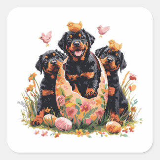 Happy Easter Rottweiler Dogs Square Sticker
