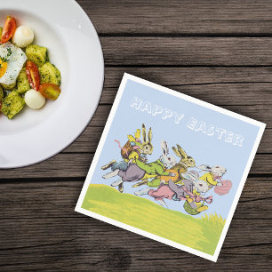 Happy Easter Running Pastel Rabbits Paper Napkins