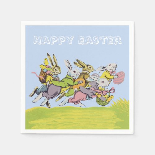 Happy Easter Running Pastel Rabbits Paper Napkins