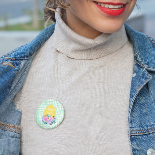 Happy Easter rustic plaid floral orange egg Button
