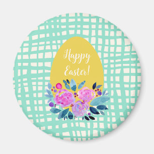 Happy Easter rustic plaid floral orange egg Magnet