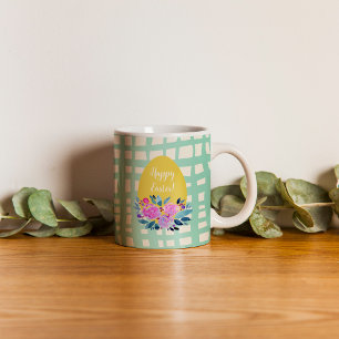 Happy Easter rustic plaid floral orange egg mug