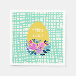 Happy Easter rustic plaid floral orange egg Napkins