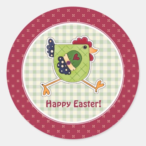 Happy Easter Rustic Rooster   Classic Round Sticker