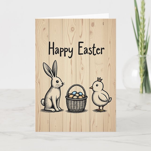 Happy Easter Rustic Wood Card (Front)