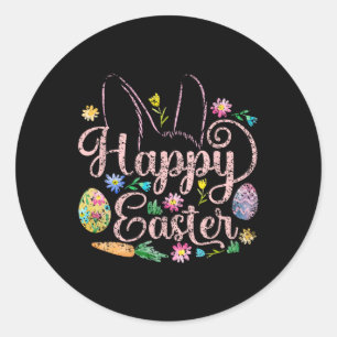 Happy Easter Sayings Egg Bunny 5  Classic Round Sticker