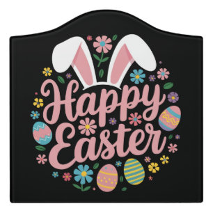 Happy Easter Sayings Egg Bunny Door Sign