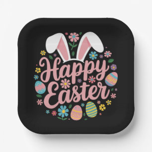 Happy Easter Sayings Egg Bunny Paper Plates