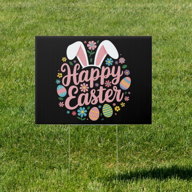 Happy Easter Sayings Egg Bunny Sign (Insitu)