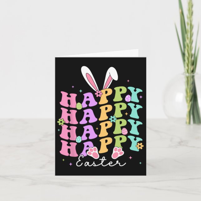 Happy Easter Sayings Egg Groovy Bunny Rabbit Kids  Card (Front)