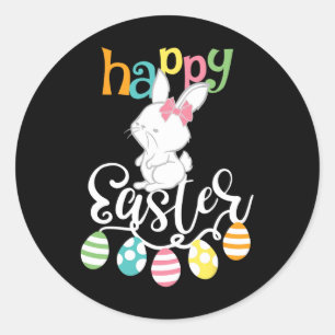 Happy Easter Sayings Egg Groovy Bunny Rabbit Kids Classic Round Sticker