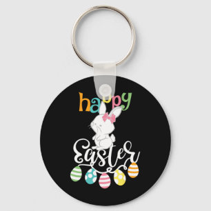 Happy Easter Sayings Egg Groovy Bunny Rabbit Kids  Keychain
