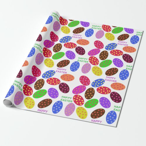 Happy Easter scattered coloured spot Easter eggs Wrapping Paper