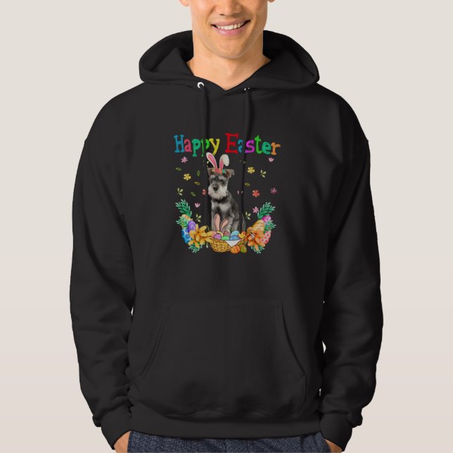 Happy Easter Schnauzer Bunny Schnauzer Eggs Hoodie (Front)