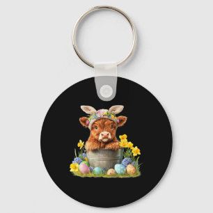 Happy Easter Scottish Cow Cute Heifer Cow Farm  Keychain