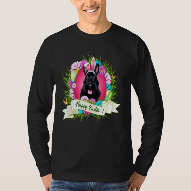 Happy Easter Scottish Terrier Wearing Bunny Ear Eg T-Shirt (Front)