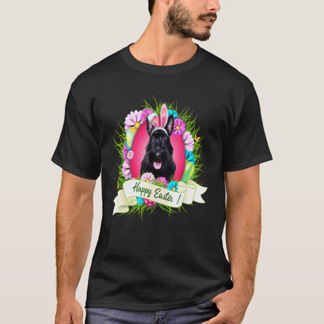 Happy Easter Scottish Terrier Wearing Bunny Ear Eg T-Shirt (Front)