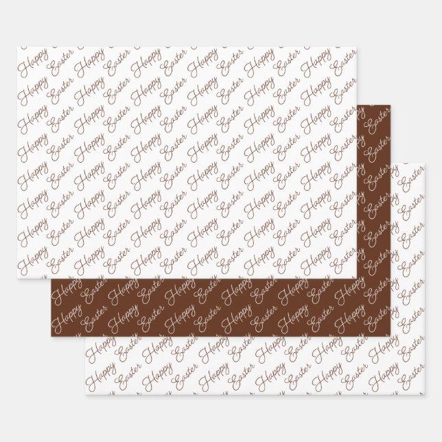 Happy Easter Script Brown and White Wrapping Paper Sheets (Set)