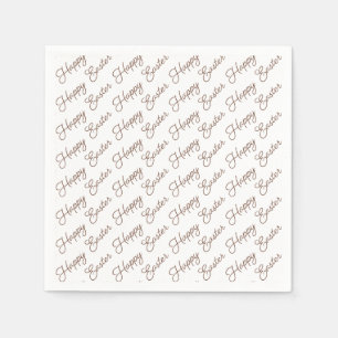 Happy Easter Script Brown on White Paper Napkin