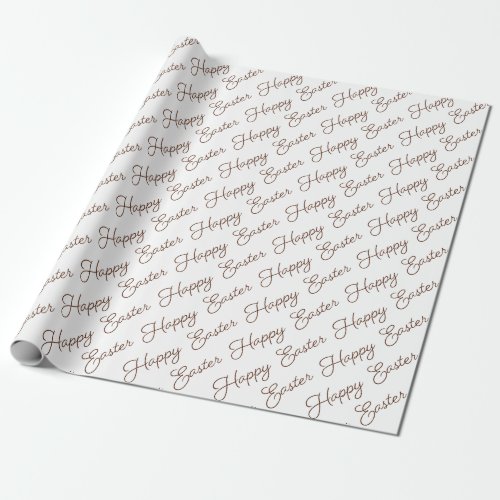 Happy Easter Script Brown on White Wrapping Paper