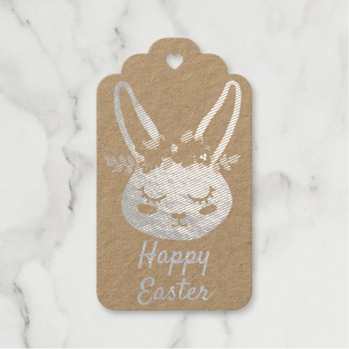 Happy Easter Script Floral Crown Rabbit Foil Gift Tags