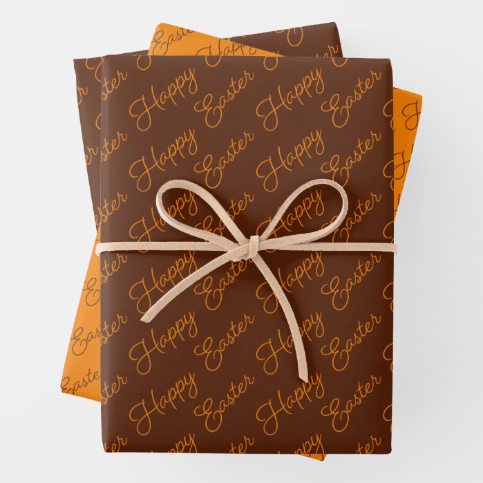 Happy Easter Script Orange and Brown Wrapping Paper Sheets