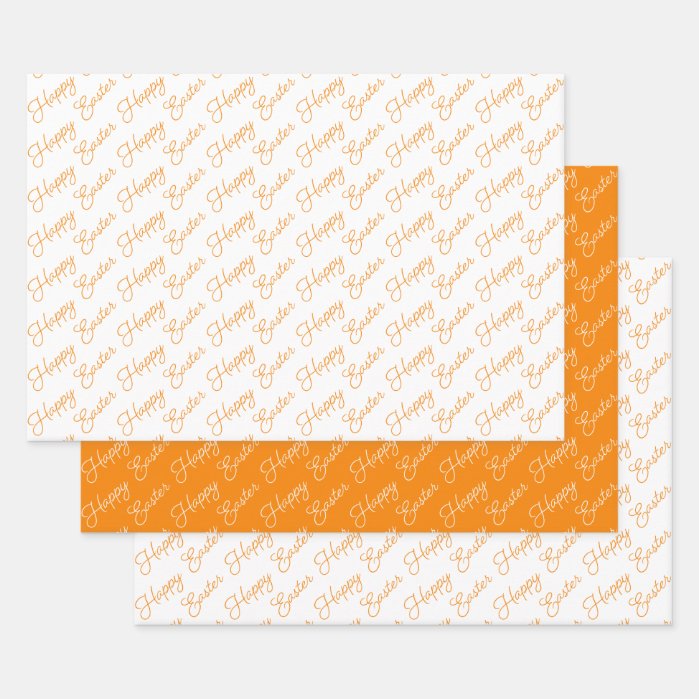 Happy Easter Script Orange and White Wrapping Paper Sheets