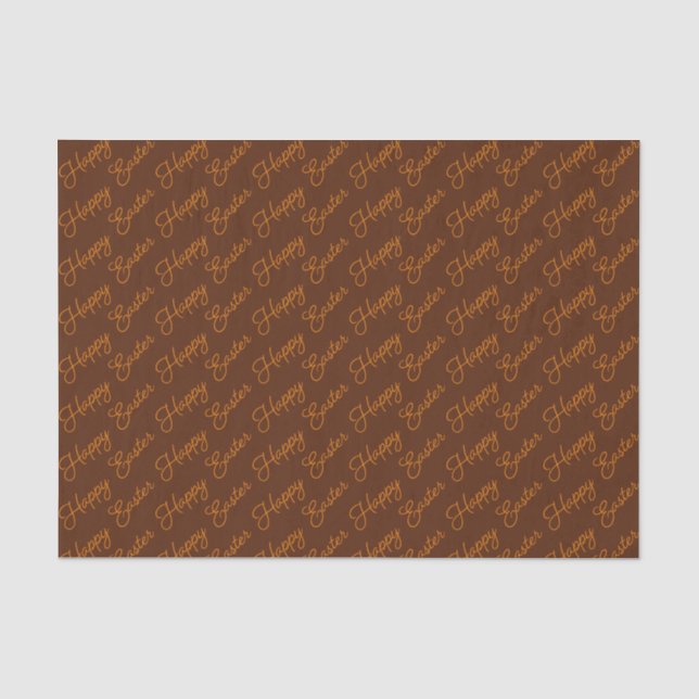 Happy Easter Script Orange on Brown Tissue Paper (Front)