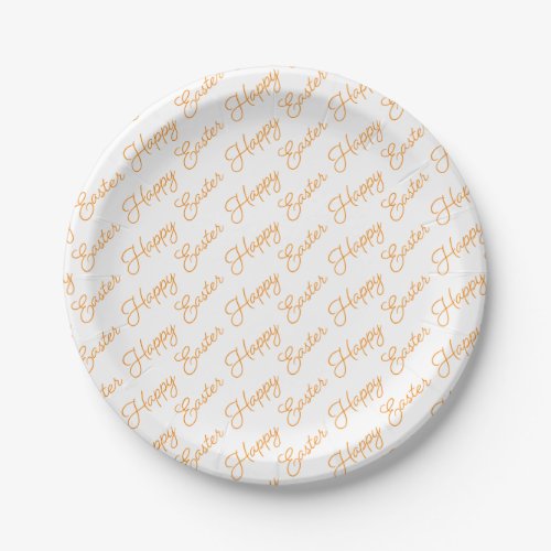 Happy Easter Script Orange on White Paper Plate