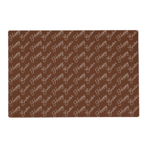 Happy Easter Script White on Brown Placemat