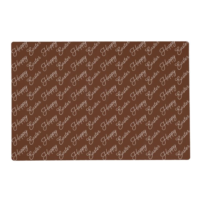 Happy Easter Script White on Brown Placemat (Front)