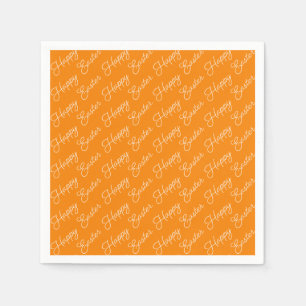 Happy Easter Script White on Orange Paper Napkin