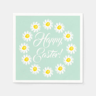 Happy Easter seafoam mint cute daisy floral frame Napkins