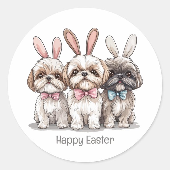 Happy Easter Shih Tzu Dogs Classic Round Sticker (Front)