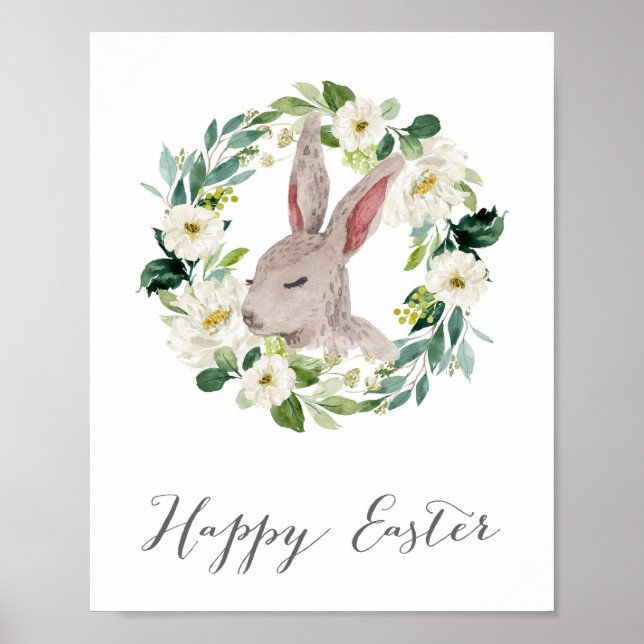 Happy Easter Sign, Easter Decorations, Bunny Poster (Front)