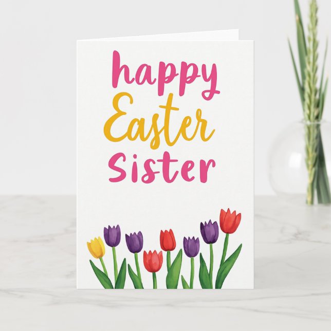 Happy Easter Sister Flower Card (Front)