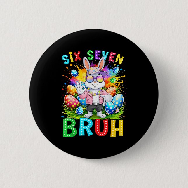Happy Easter Six Seven Bruh Meme Bunny Rabbit Boy  Button (Front)