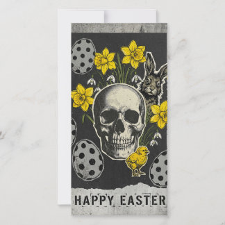 Happy Easter Skull Card With Daffodils, Rabbit